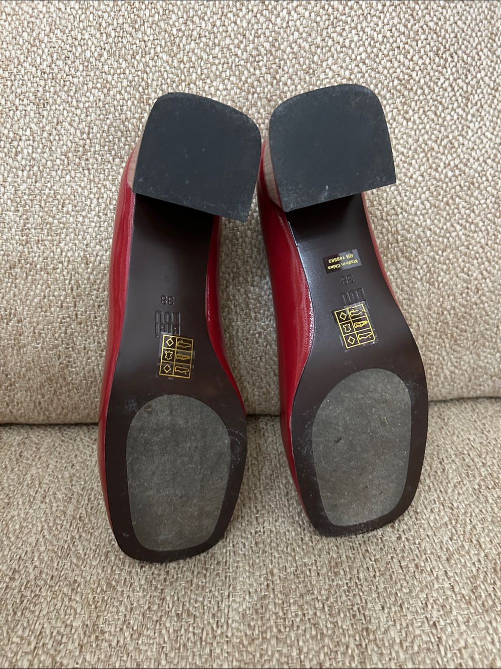 Bibi Lou Red Patent Loafers with Gold Bit Detail - Picture 3 of 3